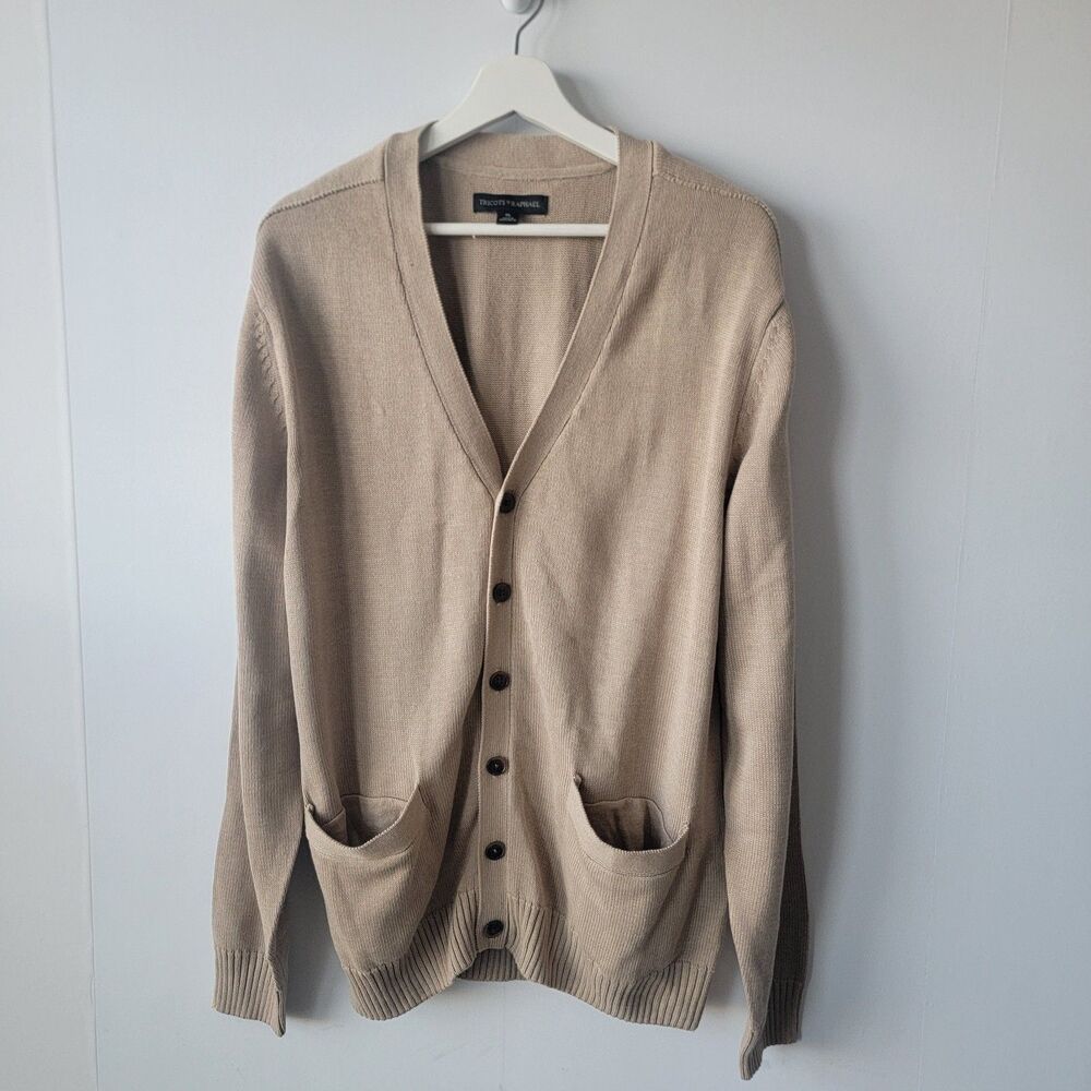 Tricots st Raphael mens v-neck Cardigan size XL long sleeve Beige‎